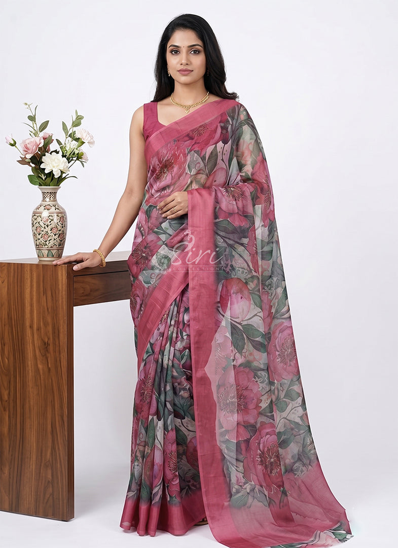 Lovely Premium Digital Print Chiffon Saree in Satin Finish Border