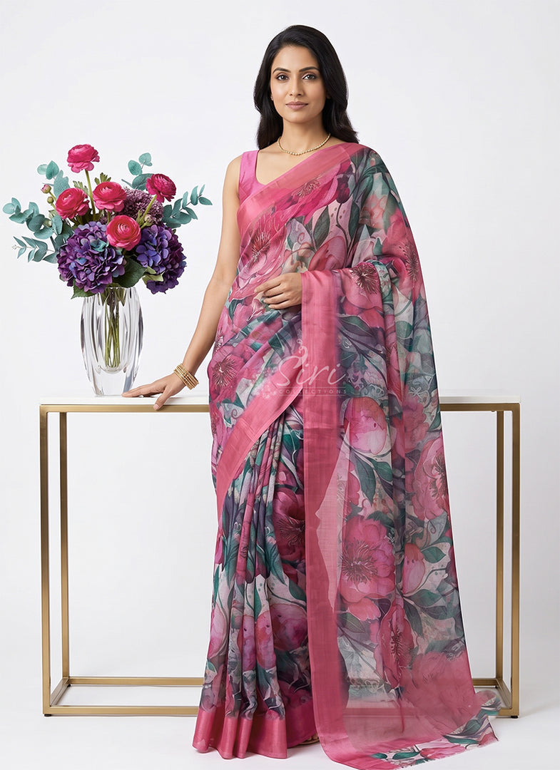 Lovely Premium Digital Print Chiffon Saree in Satin Finish Border