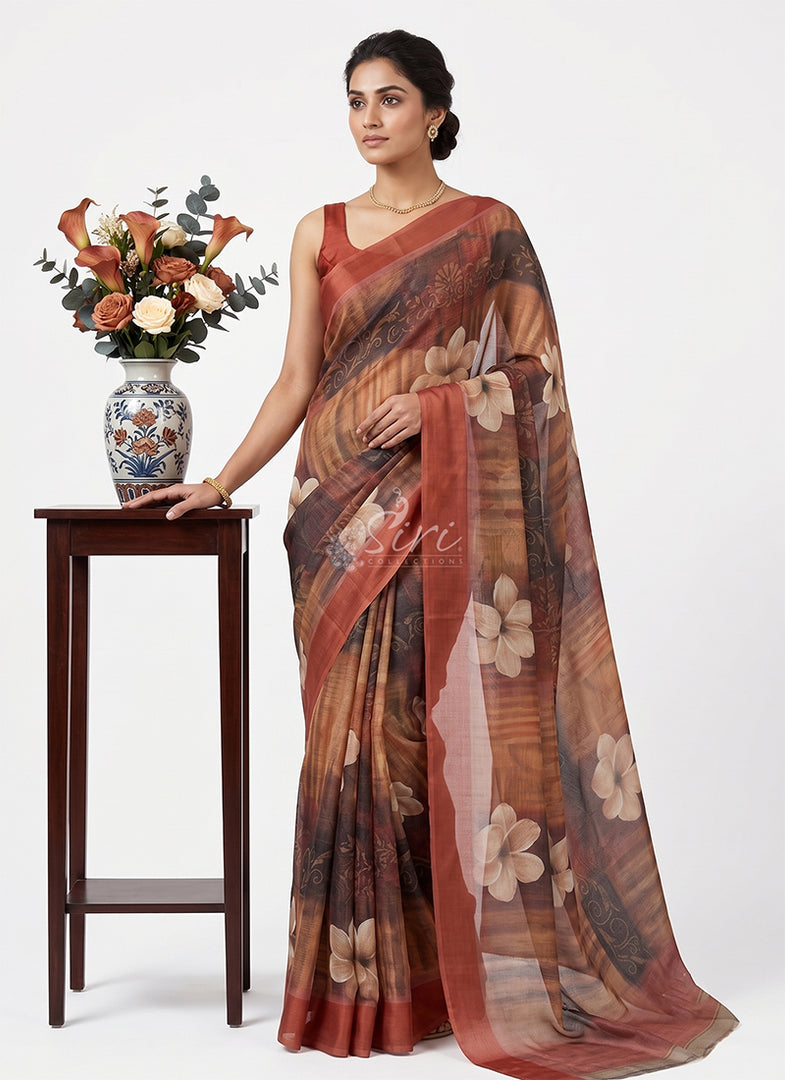 Lovely Premium Digital Print Chiffon Saree in Satin Finish Border