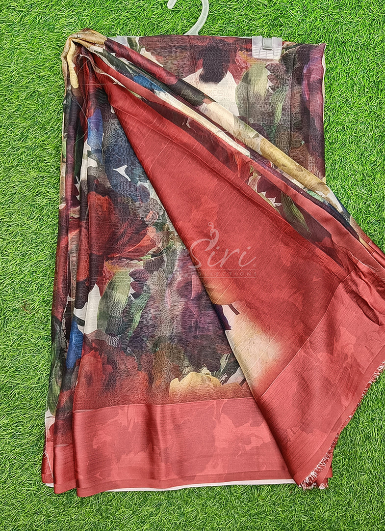 Lovely Premium Digital Print Chiffon Saree in Satin Finish Border