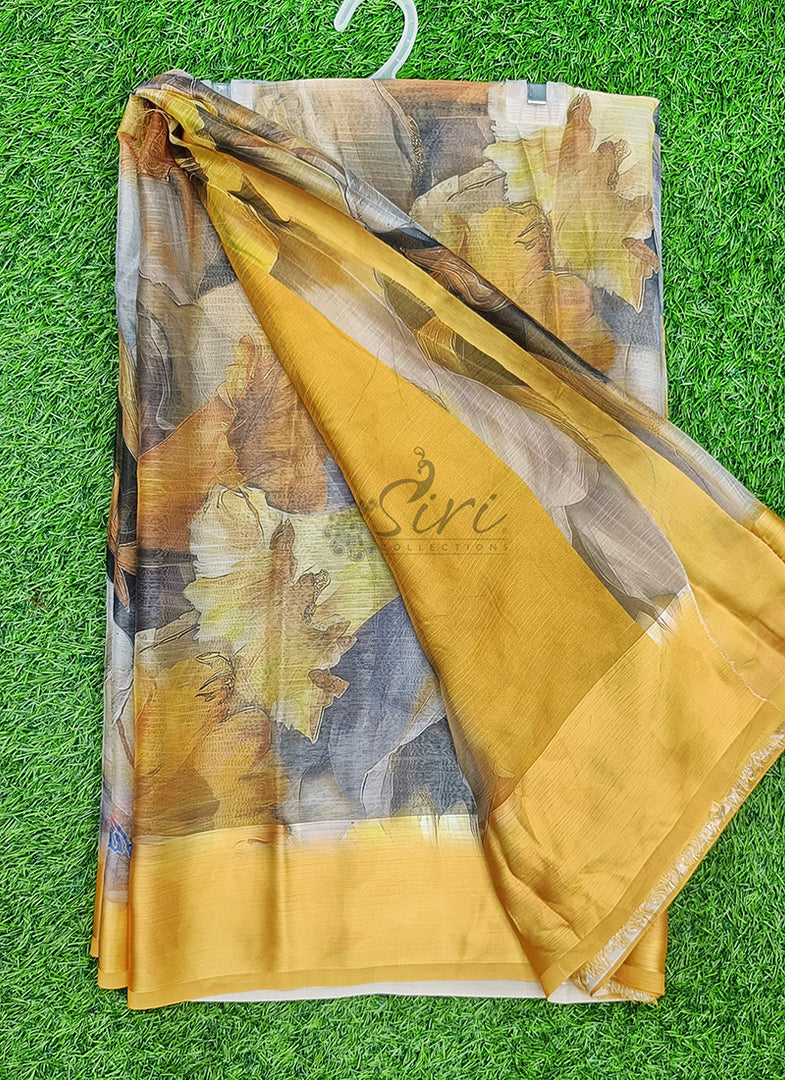 Lovely Premium Digital Print Chiffon Saree in Satin Finish Border