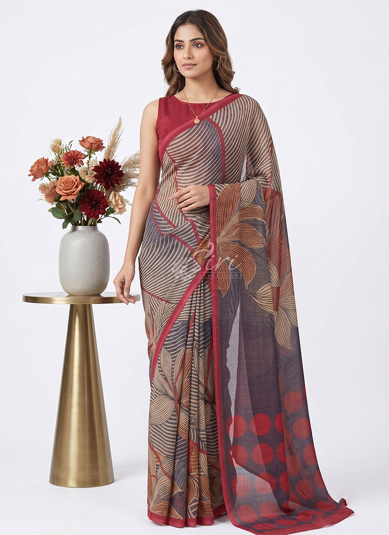 Siri Collections Premium Digital Print Chiffon Sarees with Blouse