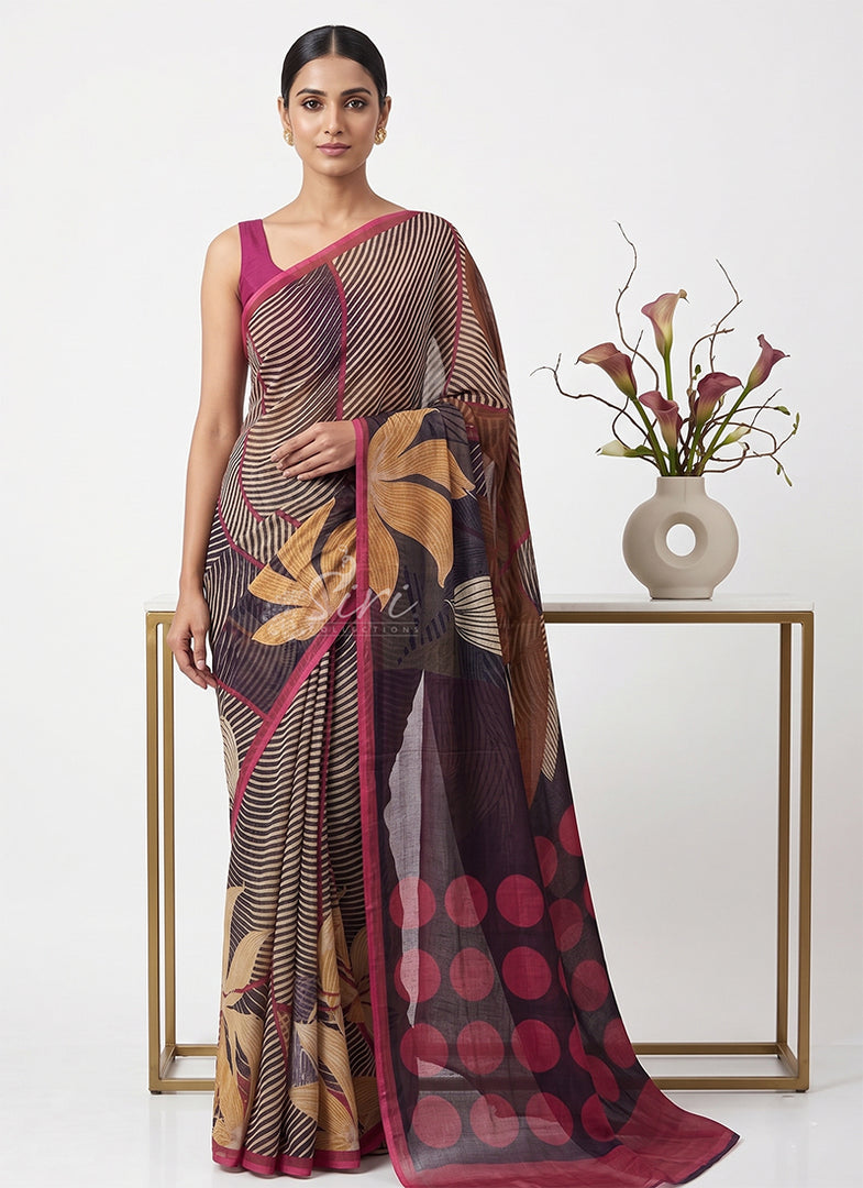 Siri Collections Premium Digital Print Chiffon Sarees with Blouse
