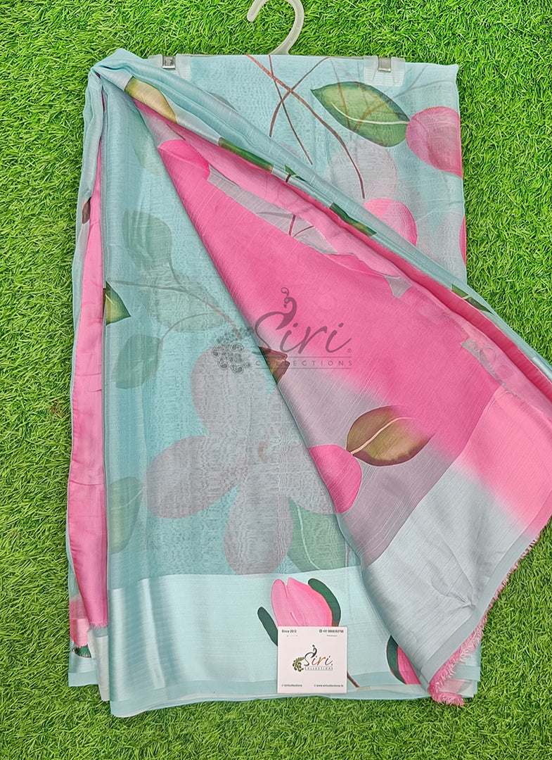 Lovely Premium Digital Print Chiffon Saree in Satin Finish Border