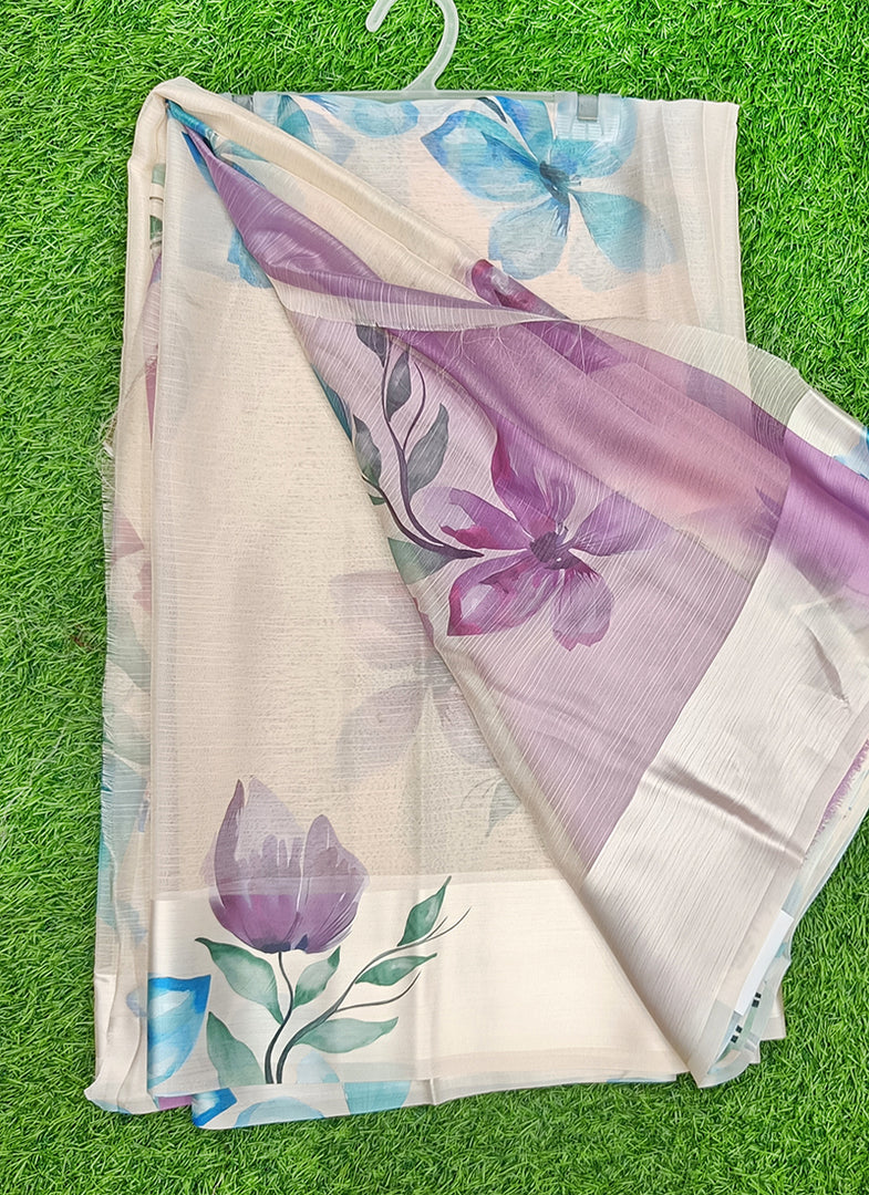 Lovely Premium Digital Print Chiffon Saree in Satin Finish Border