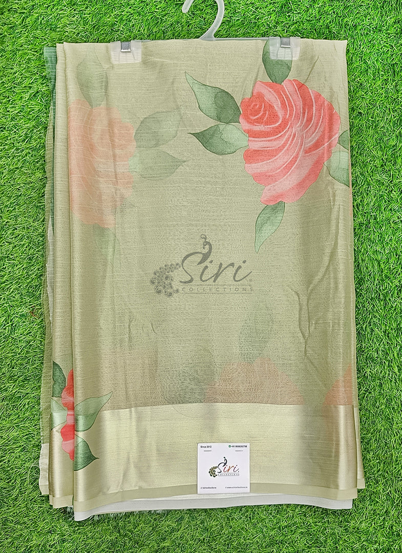Lovely Premium Digital Print Chiffon Saree in Satin Finish Border