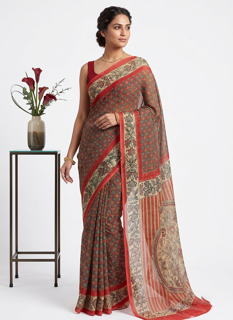 Siri Collections Premium Digital Print Chiffon Sarees with Blouse