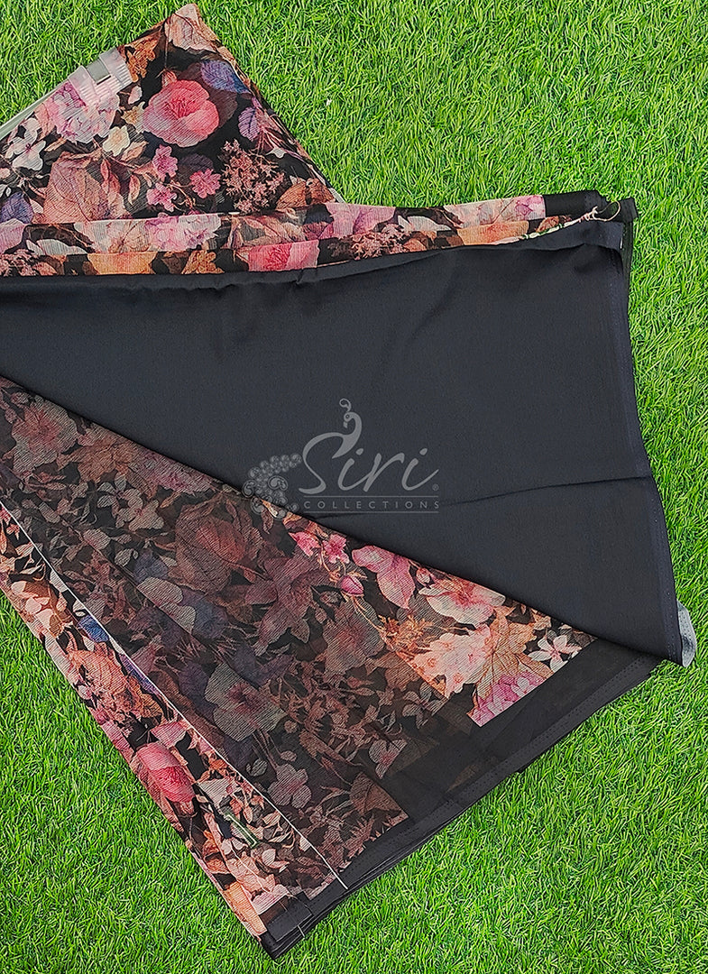 Siri Collections Premium Digital Print Chiffon Sarees with Blouse