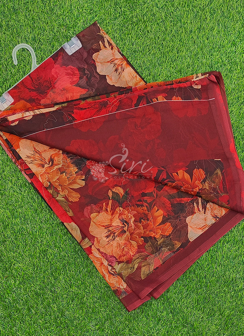 Siri Collections Premium Digital Print Chiffon Sarees with Blouse