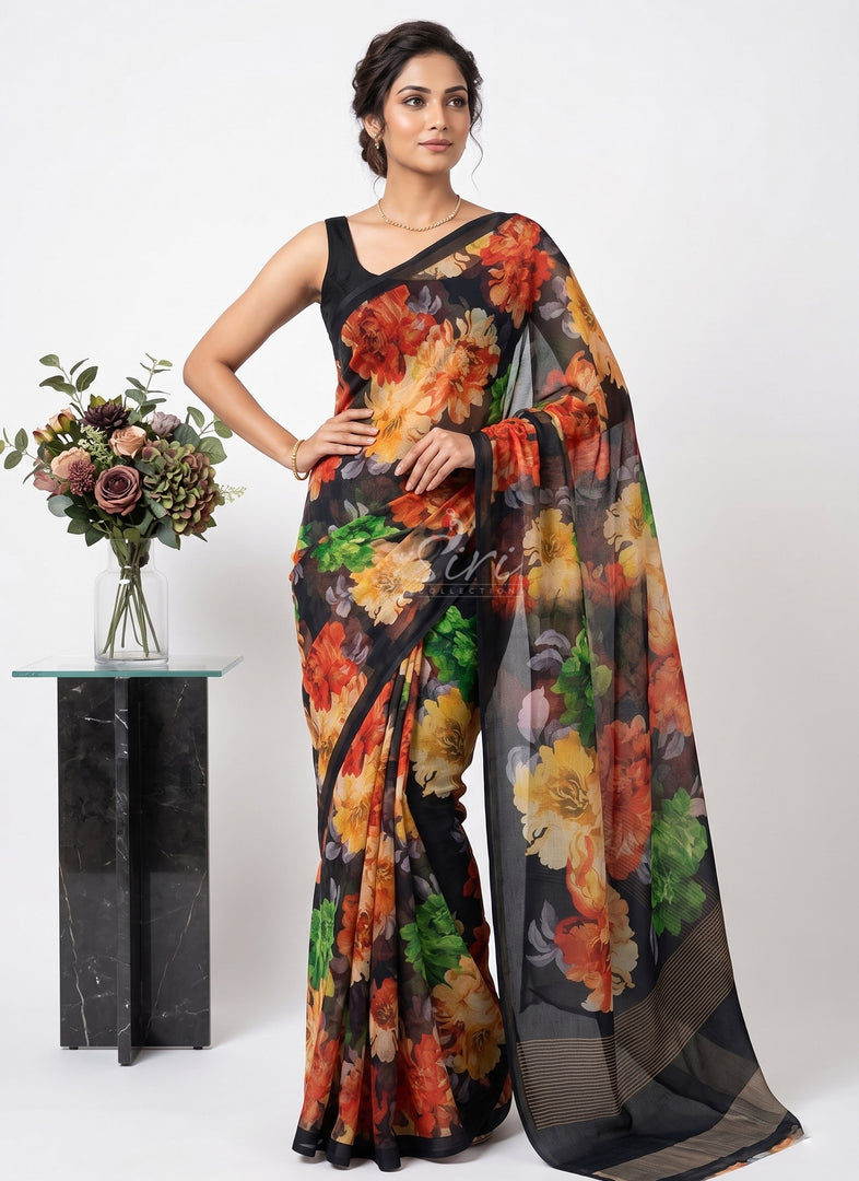 Siri Collections Premium Digital Print Chiffon Sarees with Blouse