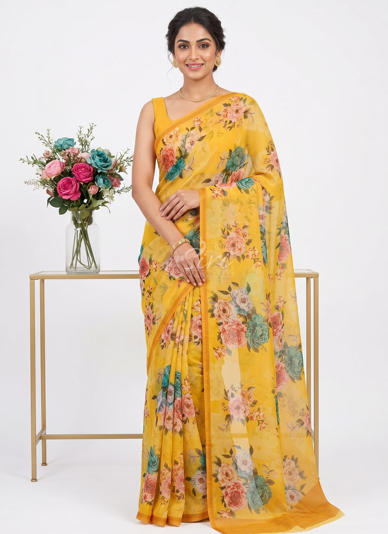 Siri Collections Premium Digital Print Chiffon Sarees with Blouse