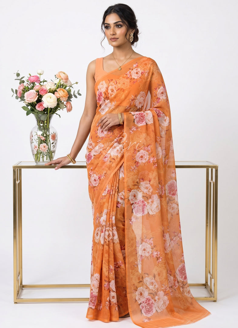 Siri Collections Premium Digital Print Chiffon Sarees with Blouse