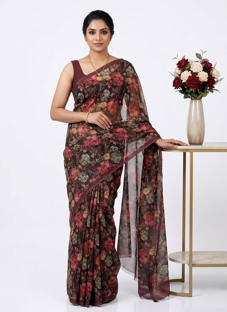 Siri Collections Premium Digital Print Chiffon Sarees with Blouse
