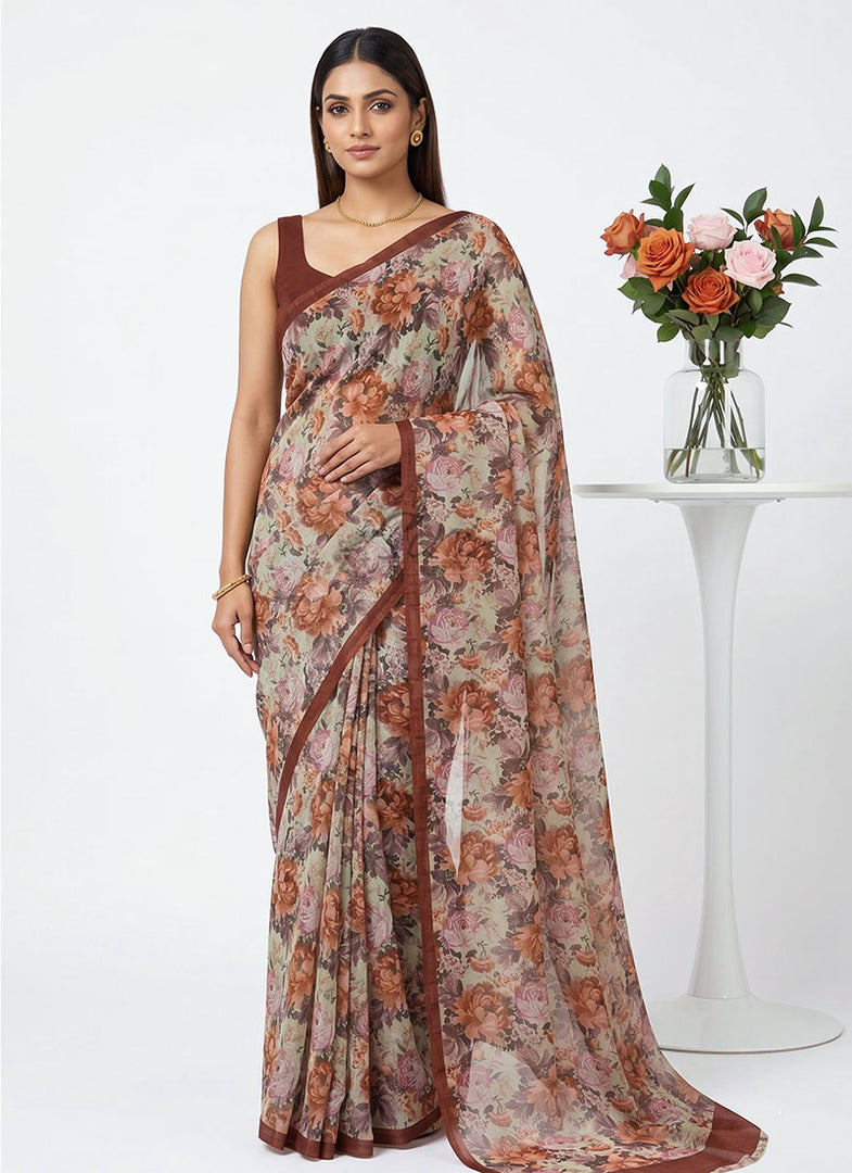 Siri Collections Premium Digital Print Chiffon Sarees with Blouse