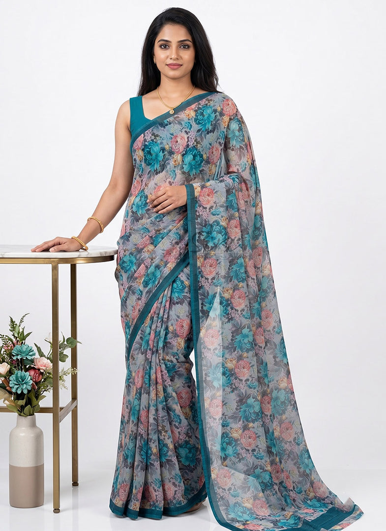 Siri Collections Premium Digital Print Chiffon Sarees with Blouse