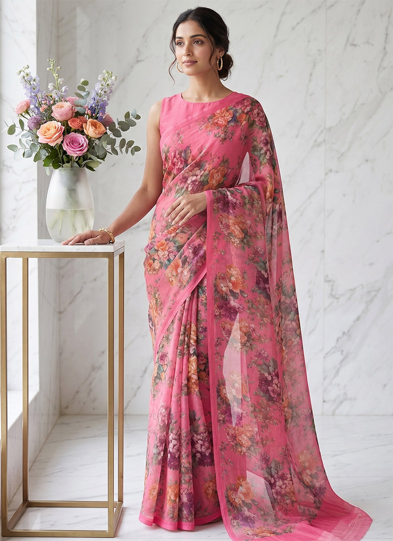 Siri Collections Premium Digital Print Chiffon Sarees with Blouse