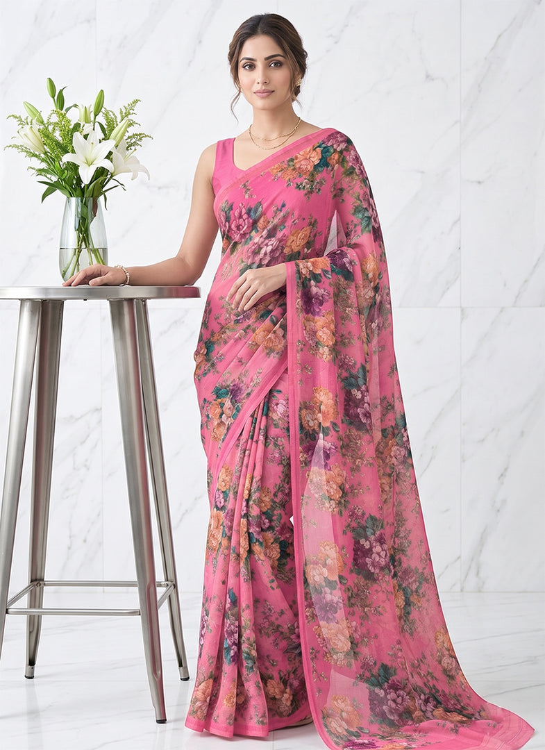 Siri Collections Premium Digital Print Chiffon Sarees with Blouse