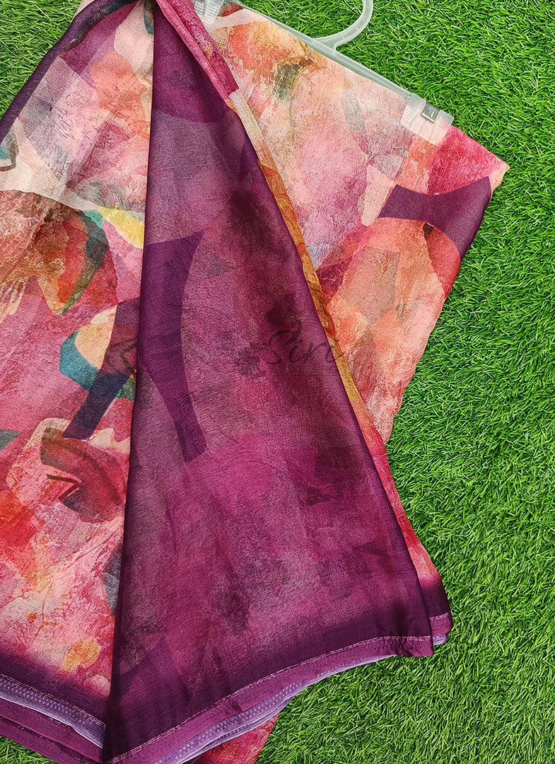 Lovely Digital Print Chiffon Sarees with Blouse