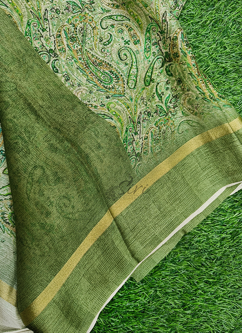 Beautiful Digital Print Chiffon Saree in Satin Borders