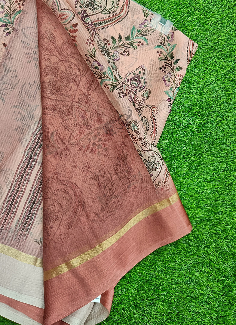 Beautiful Digital Print Chiffon Saree in Satin Borders