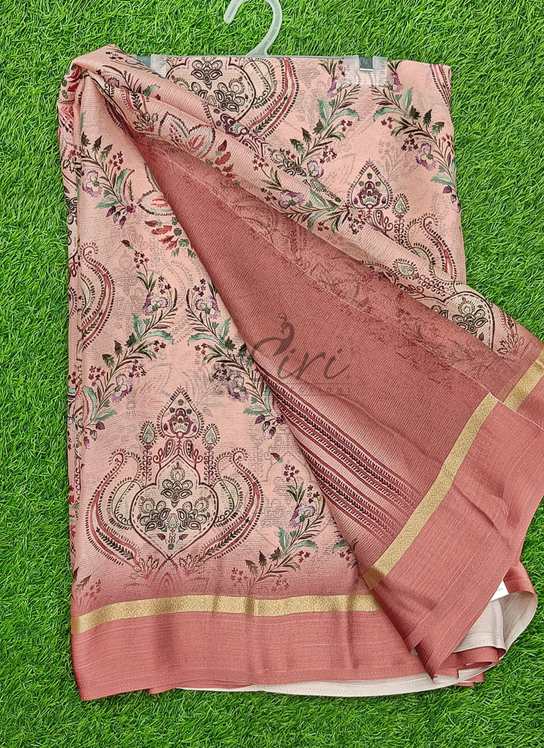 Beautiful Digital Print Chiffon Saree in Satin Borders