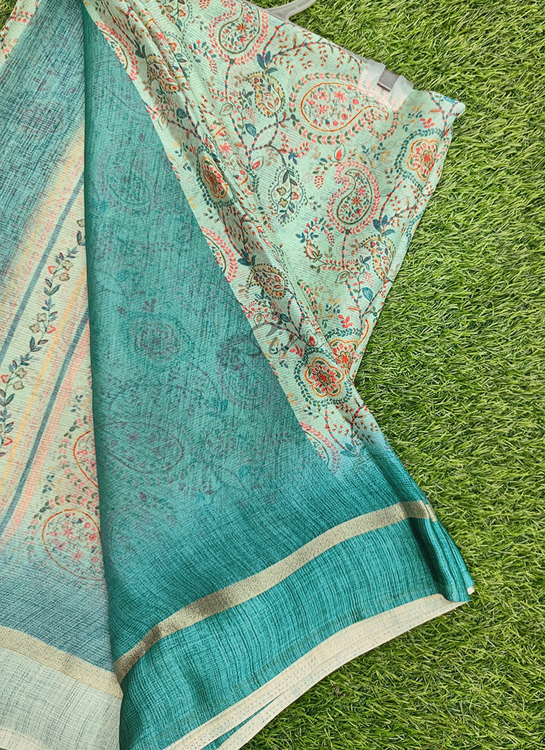 Beautiful Digital Print Chiffon Saree in Satin Borders