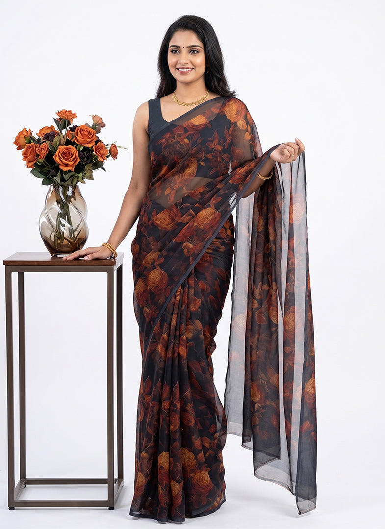 Siri Collections Premium Digital Print Chiffon Sarees with Blouse