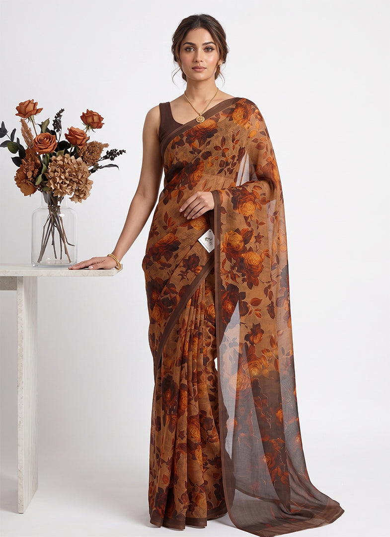 Siri Collections Premium Digital Print Chiffon Sarees with Blouse