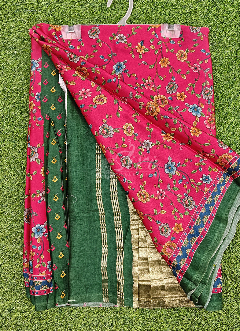 Beautiful Pure Gajji Silk Saree in Kalamkari Print