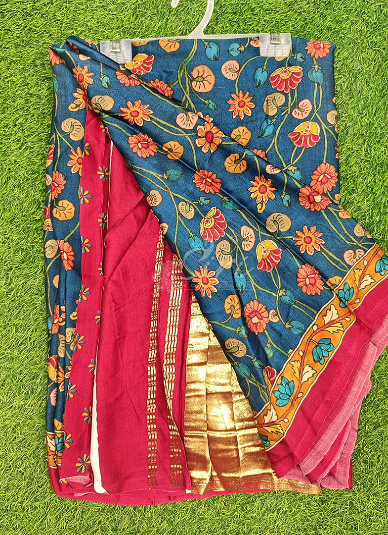 Beautiful Pure Gajji Silk Saree in Kalamkari Print