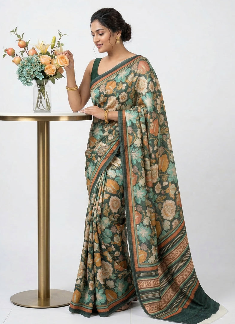 Siri  Digital Print Satin Crepe Saree