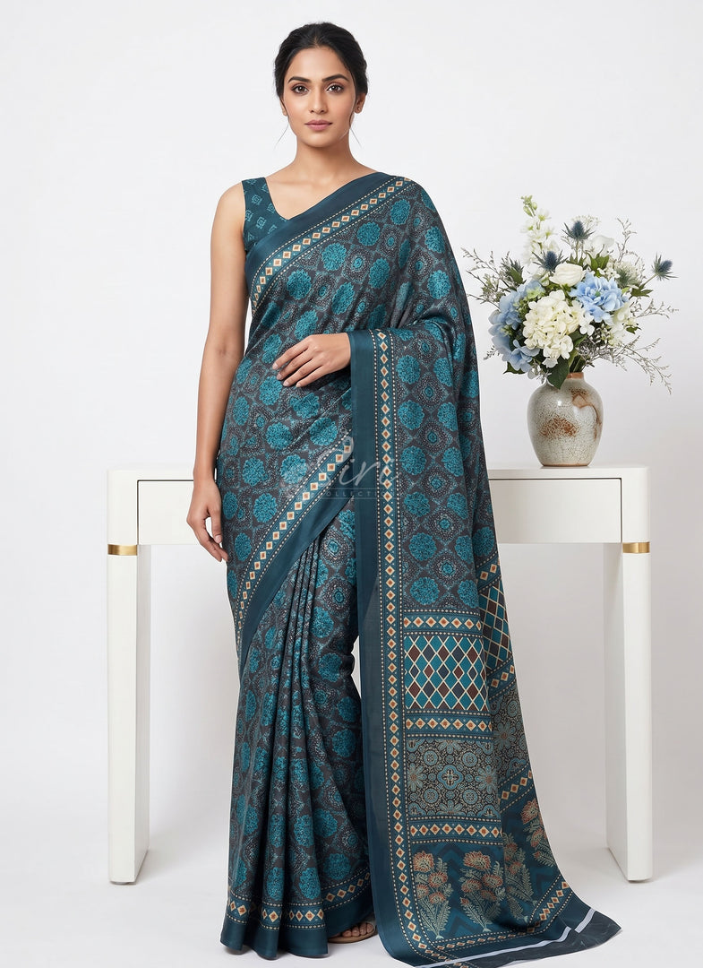 Digital Print Satin Silk Saree