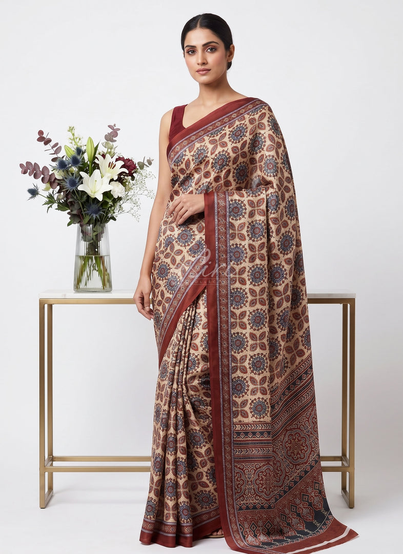 Beautiful Digital Print Satin Silk Saree