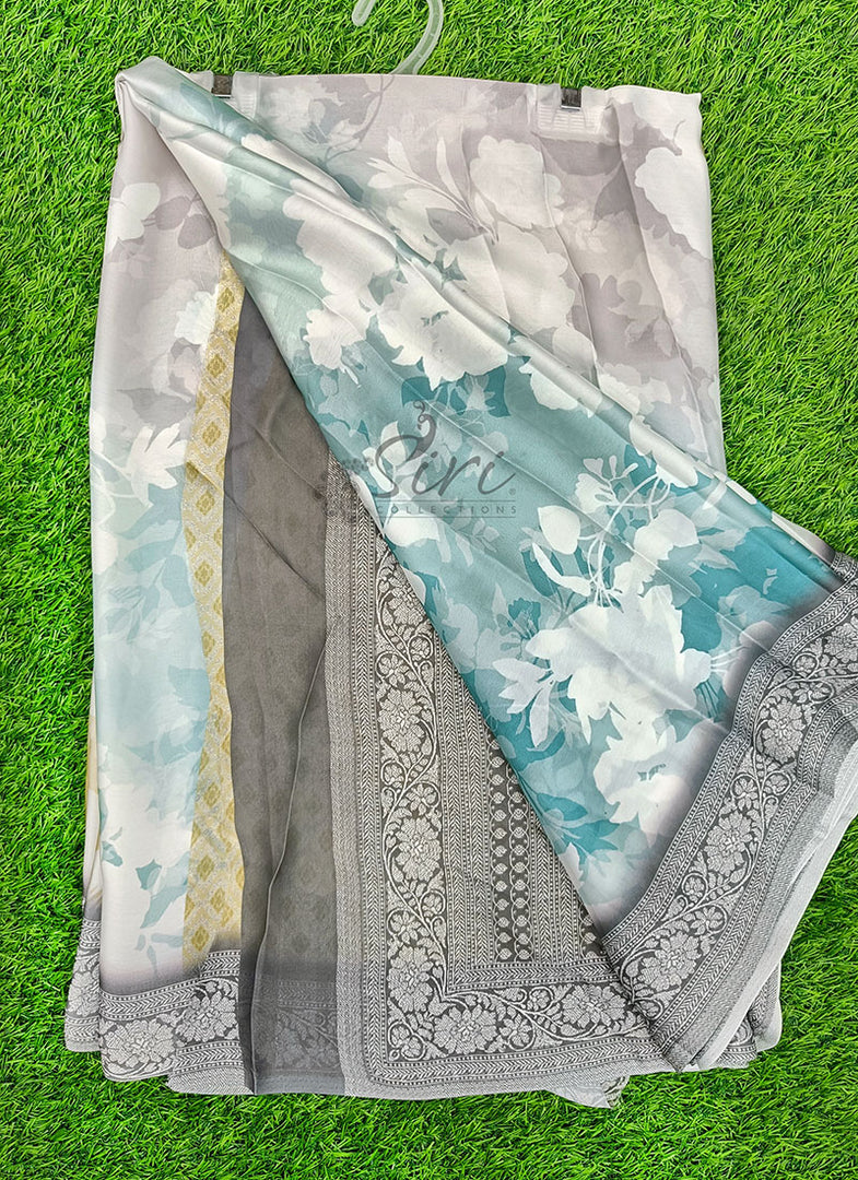 Lovely Shaded Digital Print Satin Saree