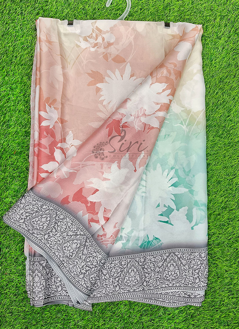 Lovely Shaded Digital Print Satin Saree