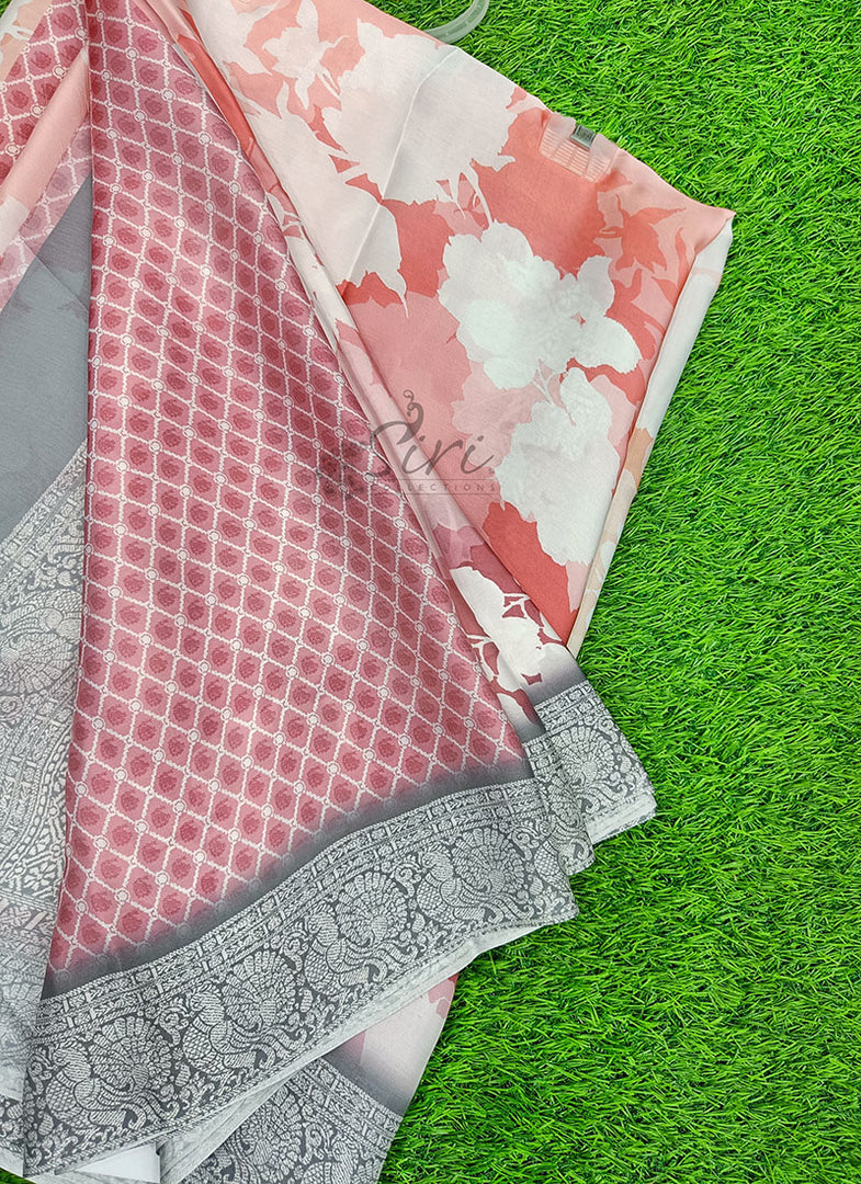 Lovely Shaded Digital Print Satin Saree