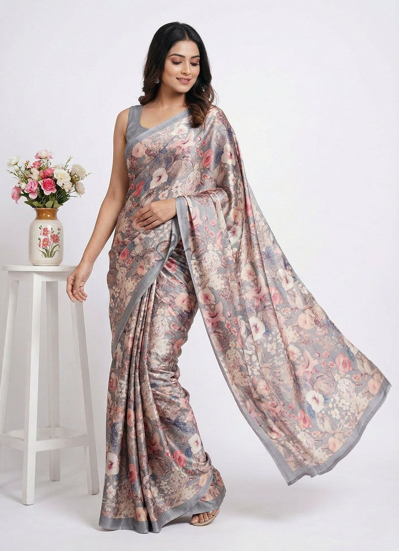 Latest Digital Print Satin Crepe Silk Saree