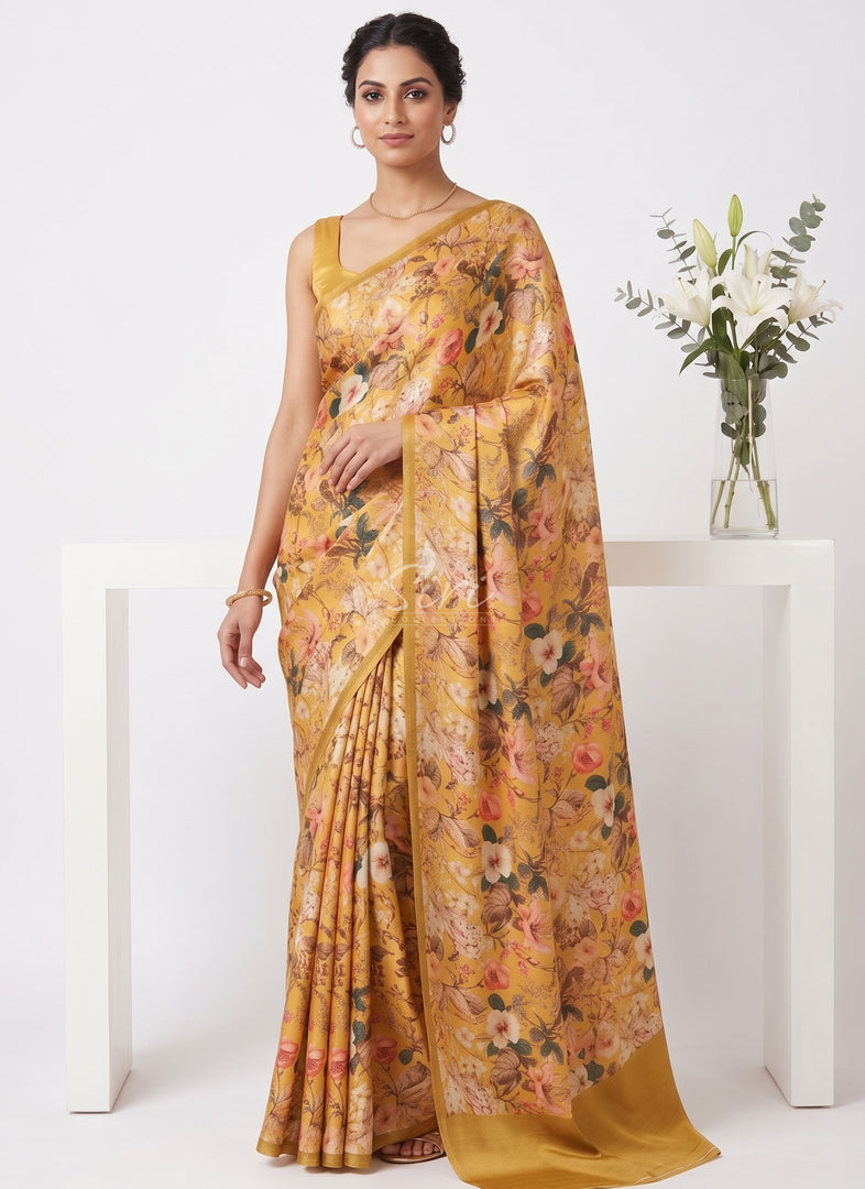 Latest Premium Digital Print Satin Crepe Silk Saree