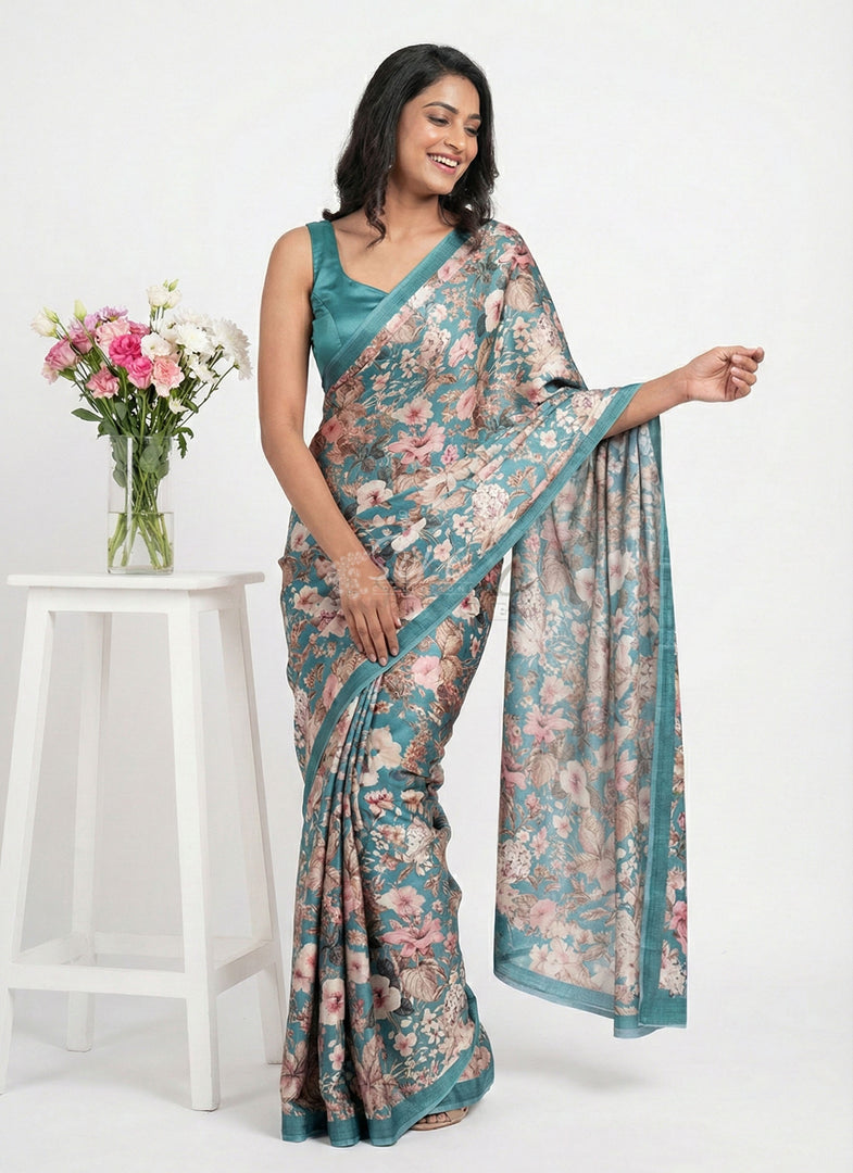 Latest Premium Digital Print Satin Crepe Silk Saree