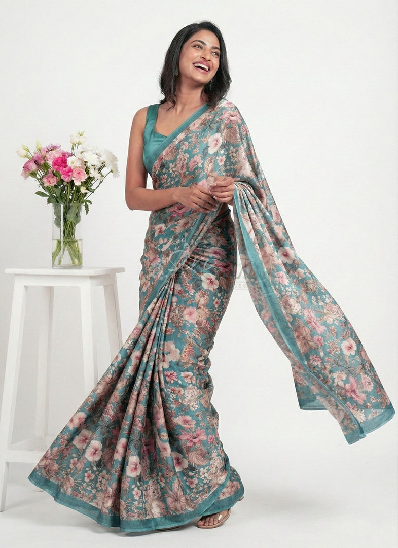 Latest Premium Digital Print Satin Crepe Silk Saree