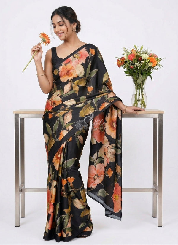 Premium Digital Print Satin Crepe Sarees Online Shopping | Siri Collections Hyderabad
