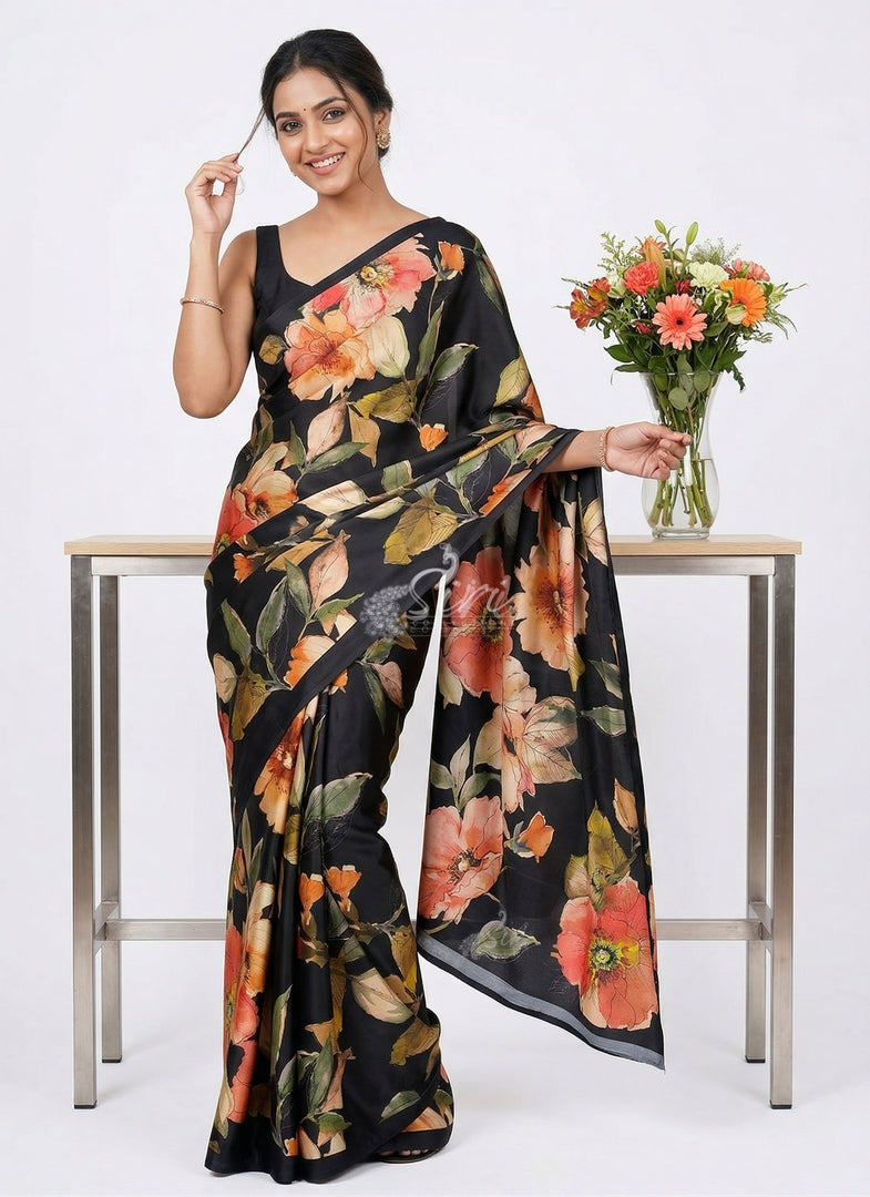 Premium Digital Print Satin Crepe Sarees Online Shopping | Siri Collections Hyderabad