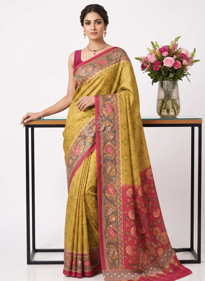 Siri Collections Premium Digital Print Satin Crepe Silk Saree