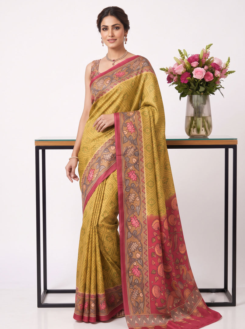 Siri Collections Premium Digital Print Satin Crepe Silk Saree with Blouse
