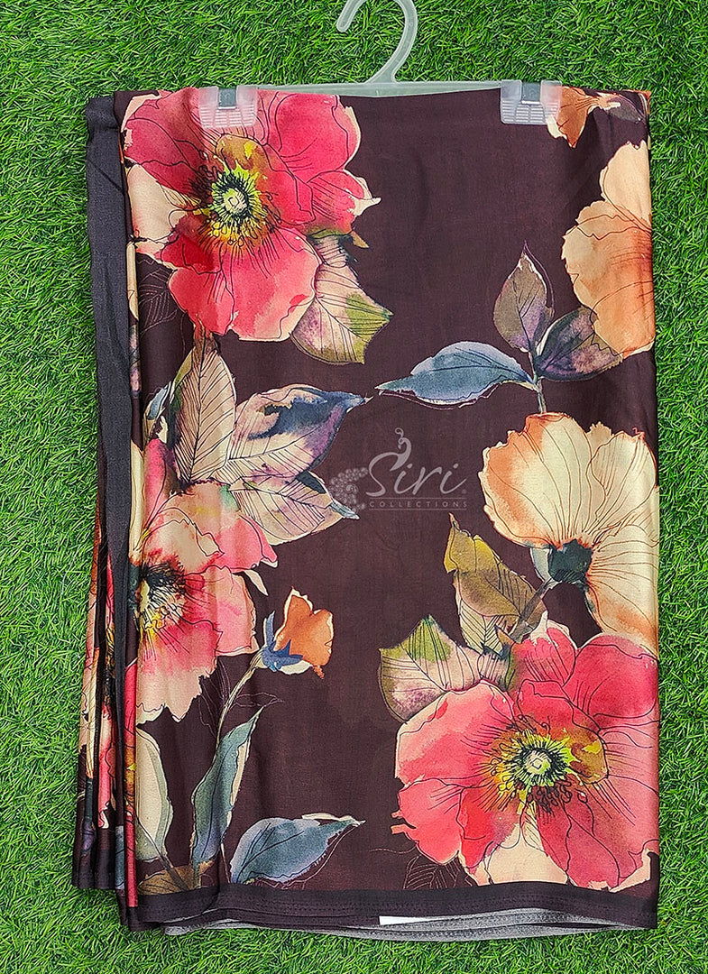Siri Collections Premium Digital Print Satin Crepe Silk Saree