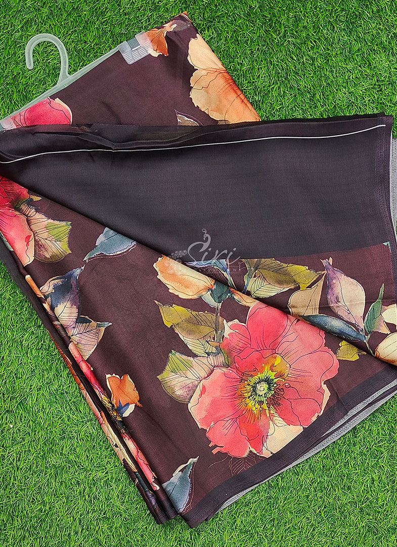 Siri Collections Premium Digital Print Satin Crepe Silk Saree