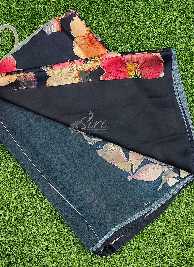 Siri Collections Premium Digital Print Satin Crepe Silk Saree