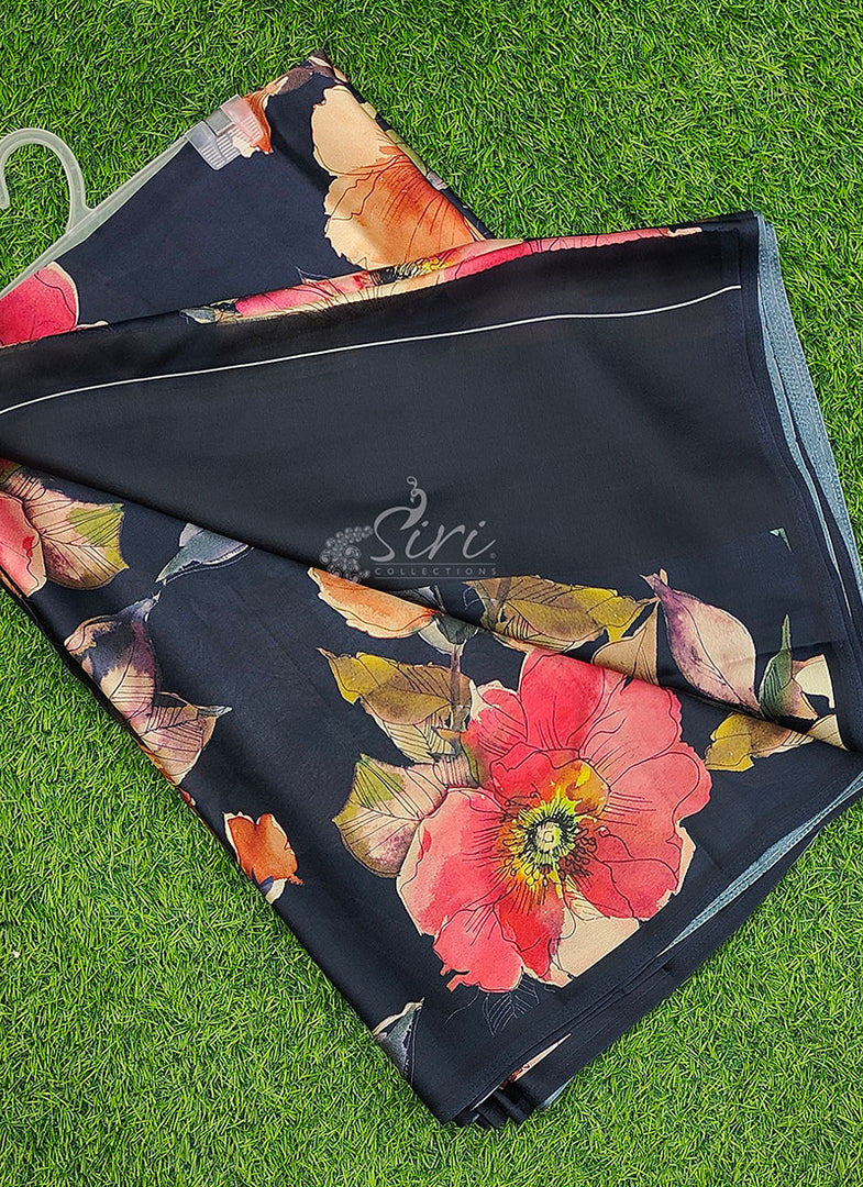 Siri Collections Premium Digital Print Satin Crepe Silk Saree