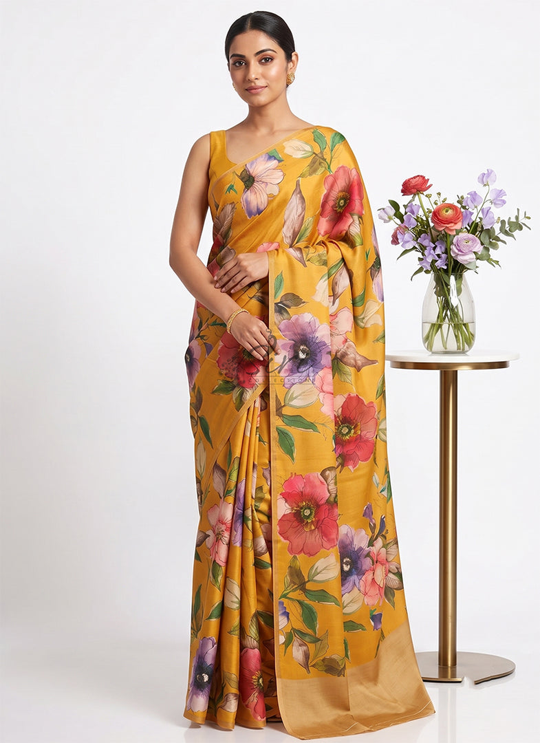 Siri Collections Premium Digital Print Satin Crepe Silk Saree