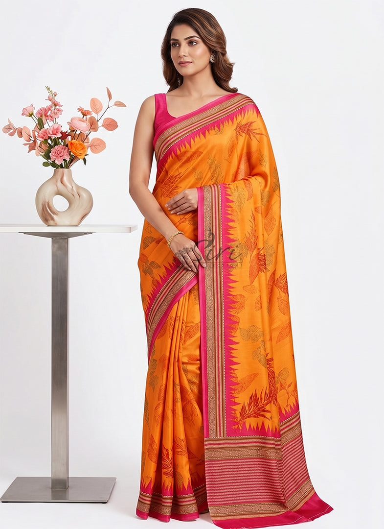 Siri Collections Premium Digital Print Satin Crepe Silk Saree